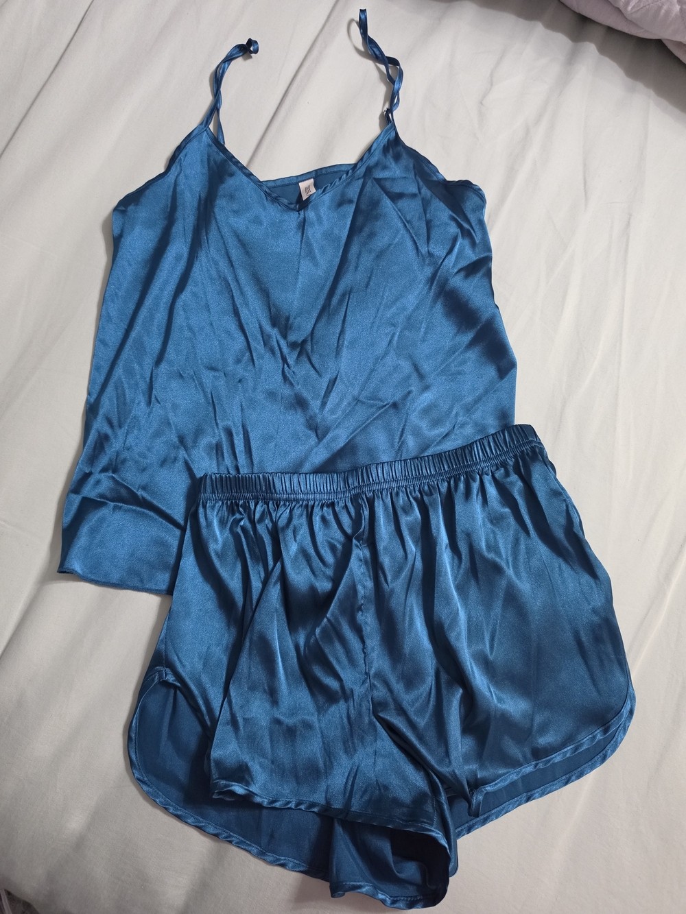 Zenana Teal Satin Pajama Set Top & Shorts - Size S - Like New